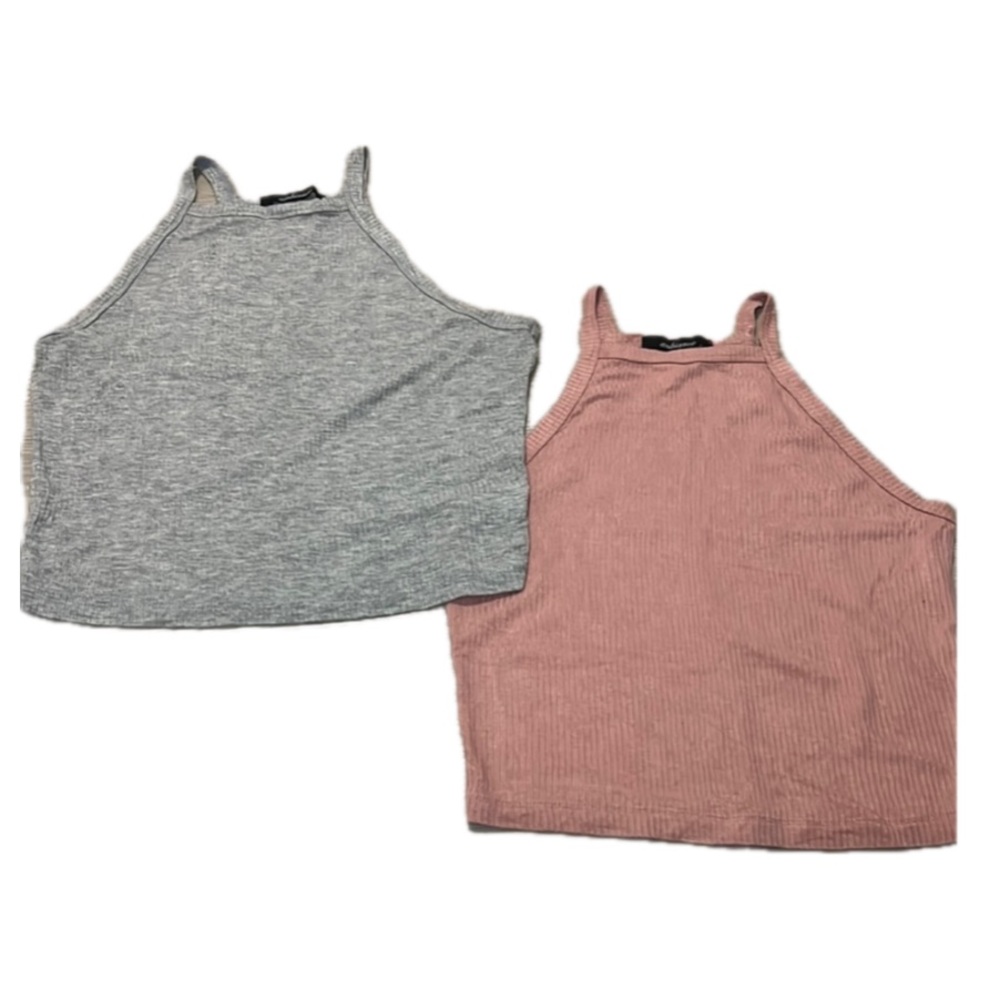 Ambiance Gray and Pink Sleeveless Crop Tank Tops